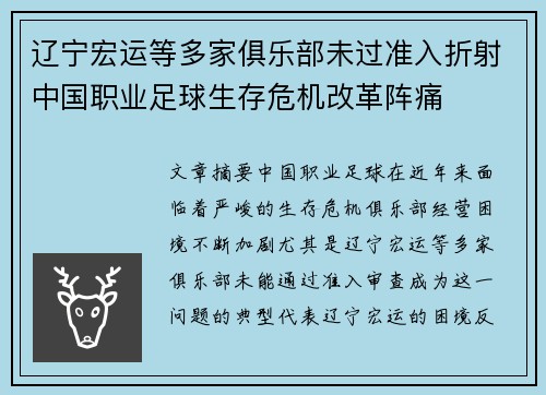 辽宁宏运等多家俱乐部未过准入折射中国职业足球生存危机改革阵痛 辽宁宏运等多家俱乐部未过准入折射中国职业足球生存危机改革阵痛